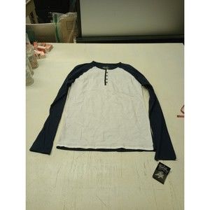 Blue Gear Apparel Long Sleeve Henley T-Shirt White & Navy Size Small New